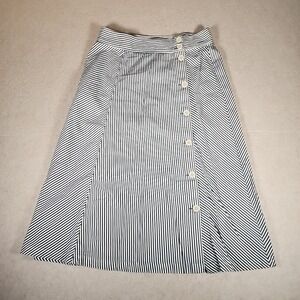 J. Crew Striped A-Line Skirt Button Front Casual Costal Blue White Size 6